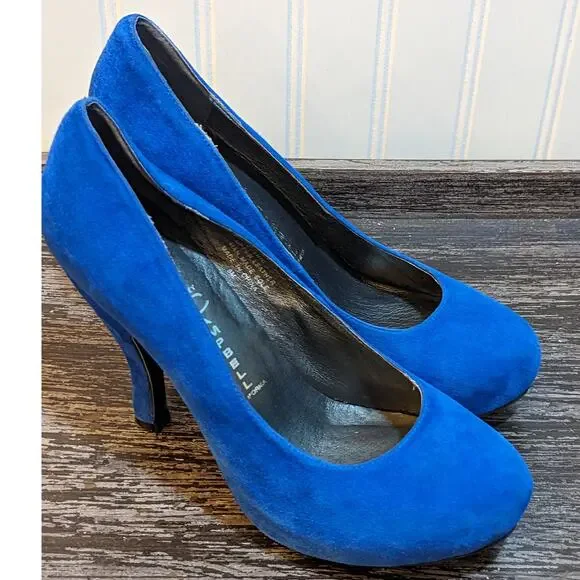 Jeffrey Campbell Women's Blue Suede Platform Heels Size 8 - Picture 1 of 7